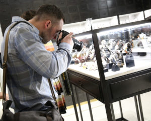 Taking a closeup of a vintage Lange 1 from the 25th Anniversary display