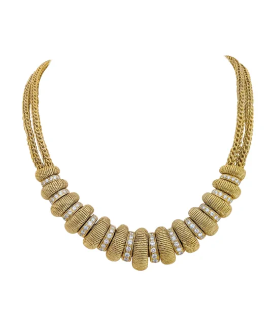 Cellini 18KT Gold & Diamond 3.28cts. Barrel Necklace with Double Chain