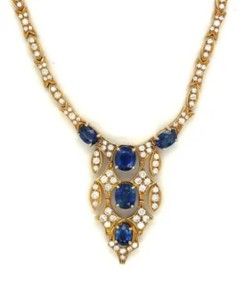 18kt Yellow Gold Diamond & Blue Sapphire Classic Necklace