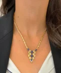 18kt Yellow Gold Diamond & Blue Sapphire Classic Necklace