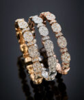 Pavé Diamond Oval and Bar Yellow Gold Cuff Bracelet close up
