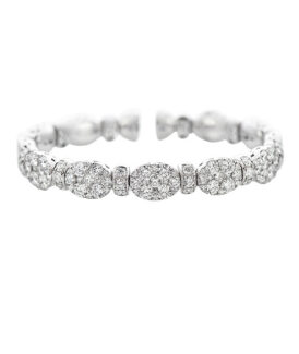 Pavé Diamond Oval and Bar White Gold Cuff Bracelet