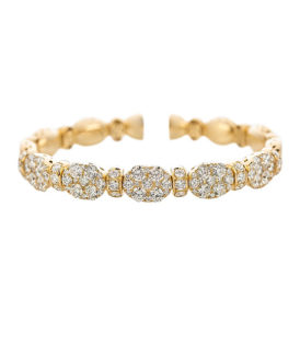Pavé Diamond Oval and Bar Yellow Gold Cuff Bracelet