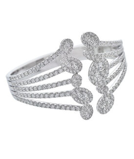 Diamond Ovals Five-Row White Gold Open Cuff Bracelet