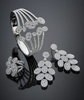 Diamond Ovals Five-Row White Gold Open Cuff Bracelet