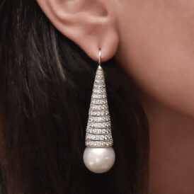 Diamond and Pearl Cone Earrings