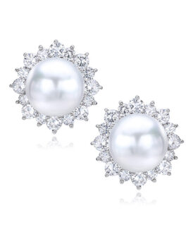 South Sea Pearl and Diamond Cluster Earrings