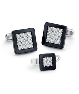 Onyx and Diamond Cufflink and Stud Set