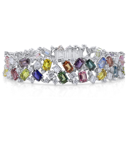 OH-804374 Platinum Multi-color Sapphire & Diamond Bracelet