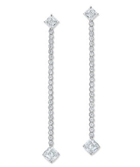 Emerald-cut Diamond Long Drop Earrings