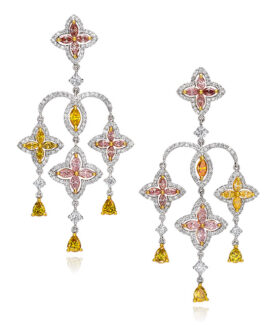 Fancy Color Diamond Fleur de Lis Chandelier Earrings