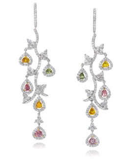 Fancy Color Diamond Leaf Drop Earrings