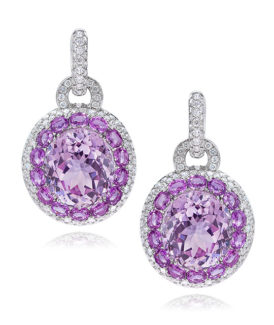 Kunzite and Pink Sapphire Drop Earrings with Diamonds