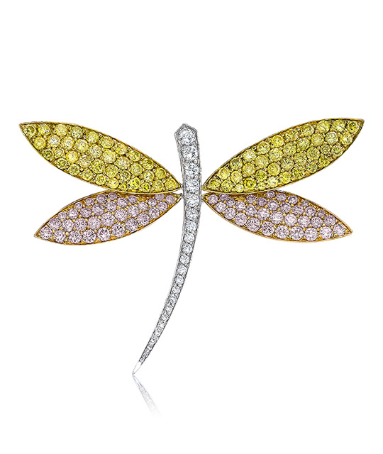 Multicolor Diamond Dragonfly Brooch