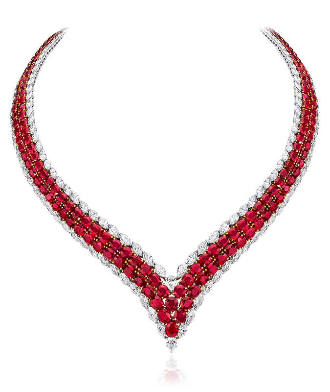 Burmese Ruby And Diamond V Necklace Cellini Jewelers
