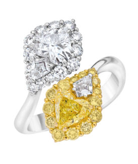 Heart Crossover Yellow and White Diamond Ring