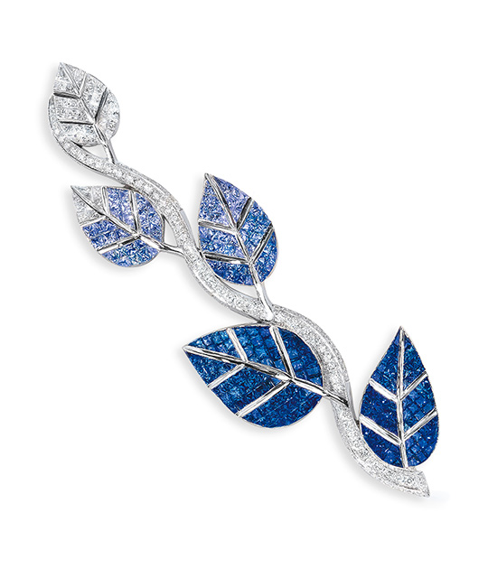 Sapphire and Diamond Leaf Brooch