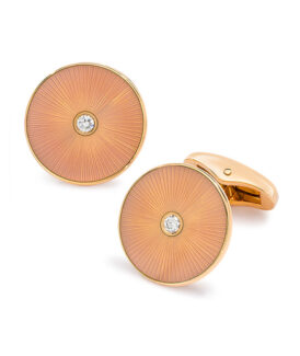 Round Cufflinks with Starburst Peach Enamel and Diamonds