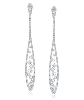 Rose-Cut Diamond Long Racket Drop Earrings