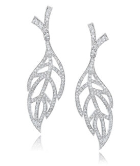 Diamond Pavé Openwork Leaf Drop Earrings
