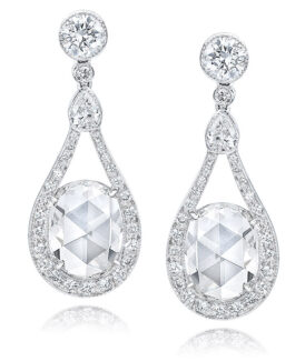 Rose-Cut Oval Diamond Drop Earrings
