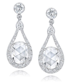 Rose-Cut Oval Diamond Drop Earrings