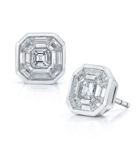 9-Stone Square-Shaped Diamond Stud Earrings-Small