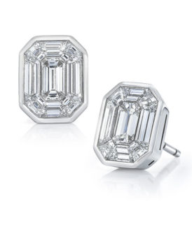 9-Stone Emerald-Shaped Diamond Stud Earrings