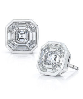 9-Stone Square-Shaped Diamond Stud Earrings-Large