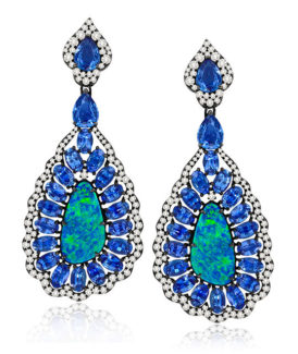 Opal and Sapphire Teardrop Earrings