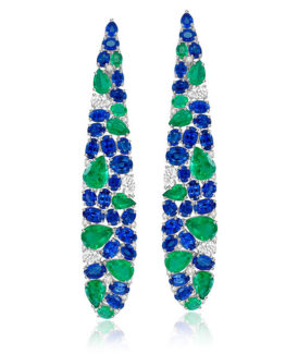 Sapphire and Emerald Long Drop Earrings