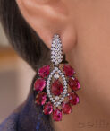 Ruby and Diamond Drop Earrings on ear