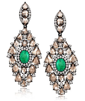 emerald drop earrings with rose cut diamonds