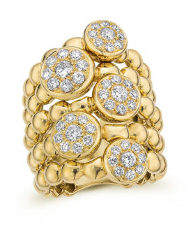 Five-Row Pavé Diamond Beaded Yellow Gold Ring