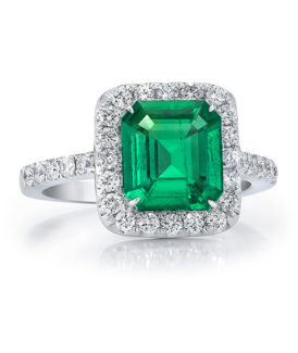 Emerald Ring with Round Brilliant Diamonds