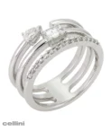 Three Row White Gold Diamond Pear and Baguette Ring