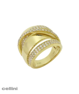 4 Row Yellow Gold And Diamond Ring