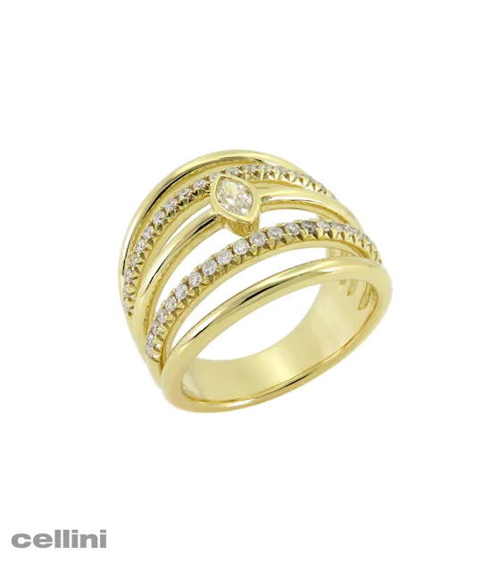 Yellow Gold 5 row diamond Marquis Ring