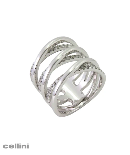 White Gold 6 Row Crisscross Diamond Ring