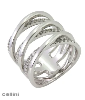 White Gold 6 Row Crisscross Diamond Ring