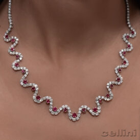 Vintage Ruby and Diamond Wave Necklace