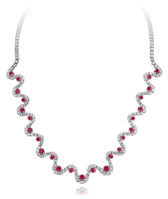 Vintage Ruby and Diamond Wave Necklace