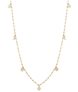 Yellow Gold Pavé Diamond Charm Necklace – Long
