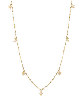 Yellow Gold Pavé Diamond Charm Necklace - Long