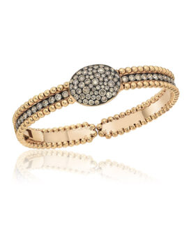 Beaded Rose Gold and Cognac Diamond Oval Bangle