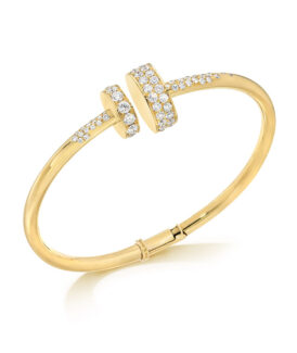 Pavé Diamond Yellow Gold Open Spring Bangle