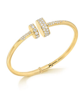 Pavé Diamond Yellow Gold Open Spring Bangle