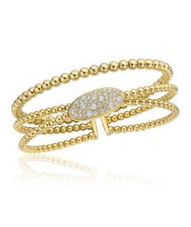 Pavé Diamond Yellow Gold Beaded Narrow Cuff Bracelet