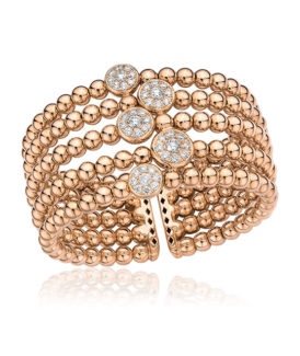 Five-Row Beaded Rose Gold Diamond Cuff Bracelet