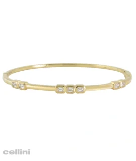 Yellow Gold Stackable Bangle With Bezel-Set Diamonds